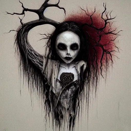 Prompt: grunge drawing of a heart by - Zdzisław Beksiński , corpse bride style, horror themed, detailed, elegant, intricate