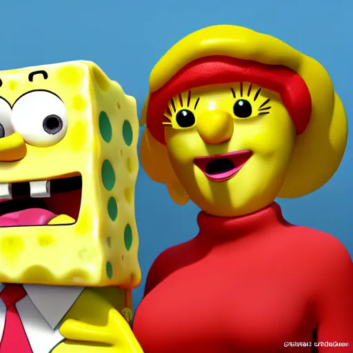 Prompt: christina hendricks as spongebob characters, 3 d render, blender,