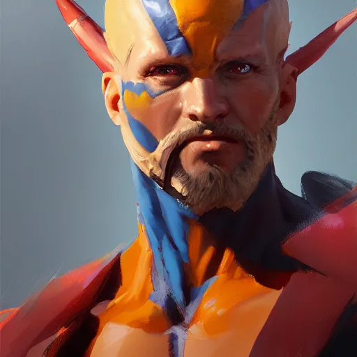 Image similar to greg manchess portrait painting of yondu udonta as overwatch character, medium shot, asymmetrical, profile picture, organic painting, sunny day, matte painting, bold shapes, hard edges, street art, trending on artstation, by huang guangjian and gil elvgren and sachin teng