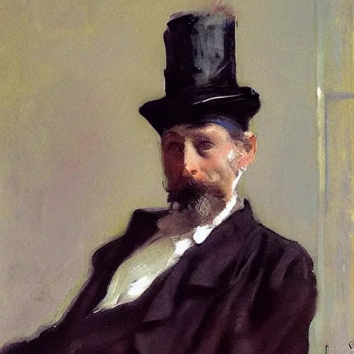 Image similar to “painting by John singer Sargent of an old and shabby chimney sweep seated on an expensive settee”