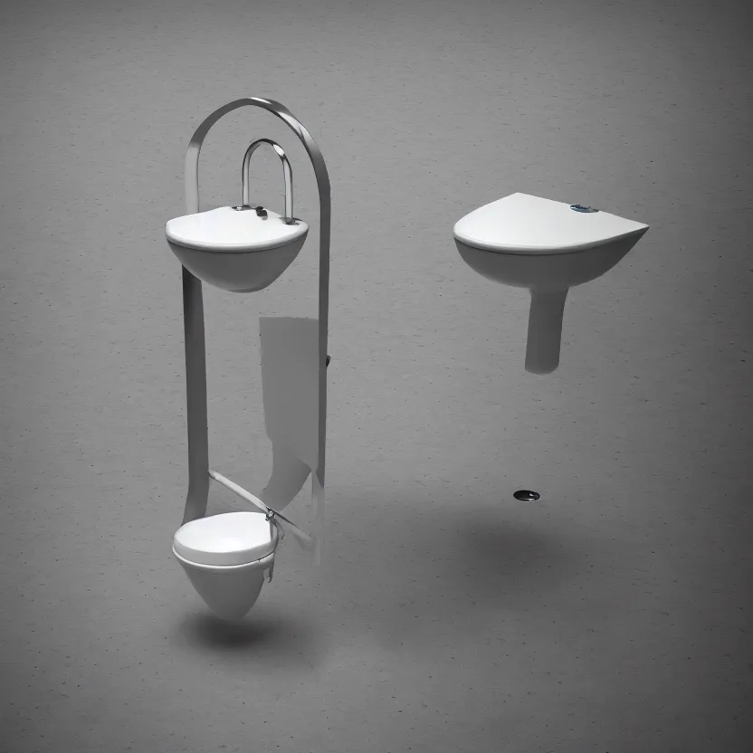 Image similar to an impossible quantum readymade machine named Fontaine, upside-down urinal by Marcel Duchamp on a pedestal, packshot, 4k