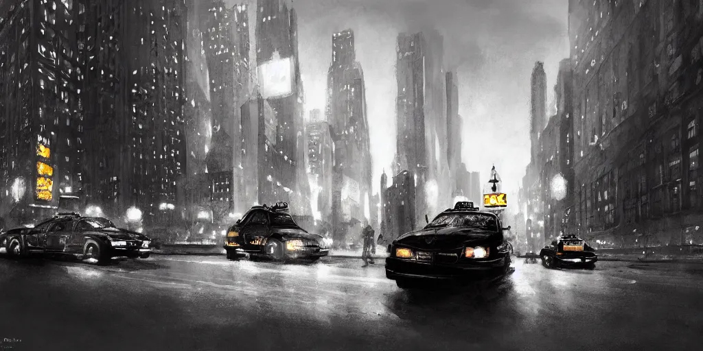 Image similar to taxi through the streets of chicago, night time, dramatic lighting, german expresionism, noir film, character sheet, fine details, concept design, high contrast, anthrophomorfic animals, kim jung gi, greg rutkowski, trending on artstation, 8 k, full body, turnaround, front view, back view, ultra wide angle