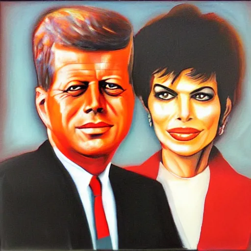 Image similar to oil painting of john f kennedy and lisa rinna in the style of bauhaus