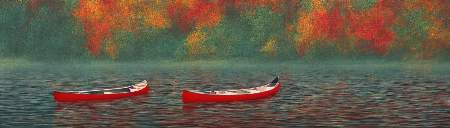 Prompt: a single canoe on a scenic northern Algonquin lake, vivid colors, high details, cinematic, 8k resolution, beautiful detailed, photorealistic, digital painting, artstation, concept art, smooth, sharp focus, illustration, fantasy background, artstation trending, octane render, unreal engine