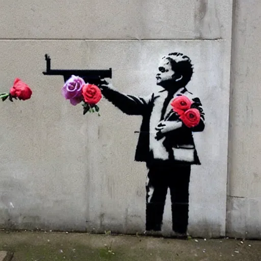 Image similar to flower gun, banksy