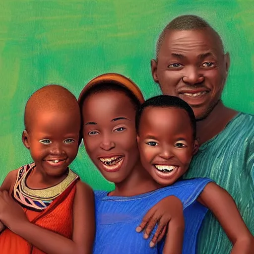 Image similar to happy african family in the style of edward hooper details faces eyes nose mouth 8k