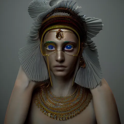 Prompt: a portrait of a very beautiful goddess whose face is covered by a cassette tape, photorealistic, 8 k, trending on artstation, octane render