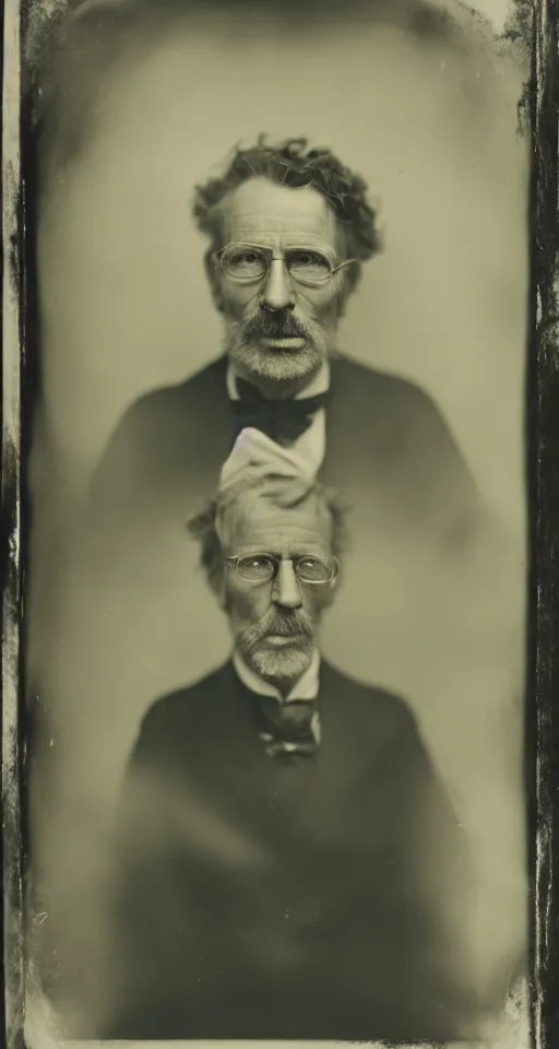 Prompt: a wet plate photograph, a portrait of a scientist