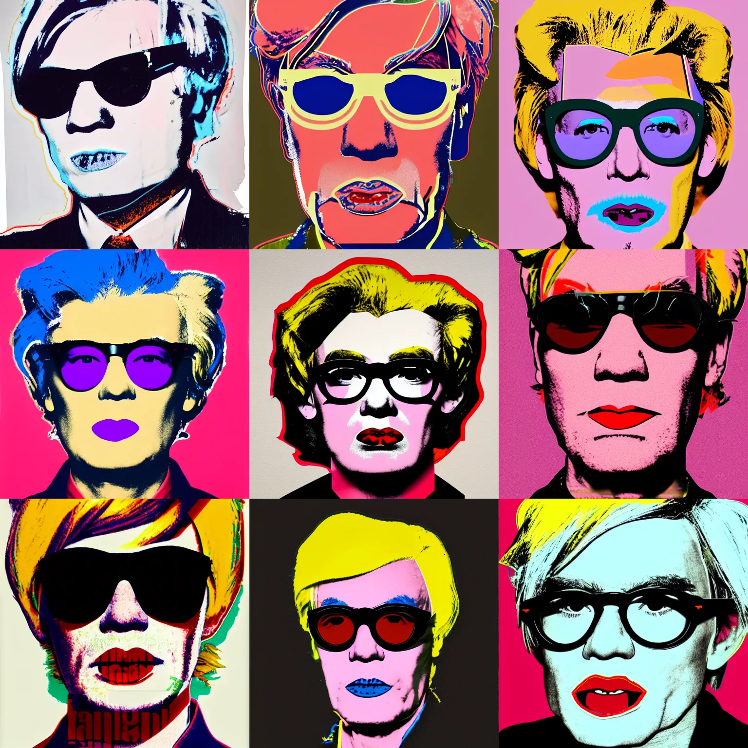 Prompt: colour portrait of absolutely angry andy warhol aged 40 looking sternly straight into the camera and wearing designer sun glasses, in the style of andy warhol, high quality, trending on artstation, hd