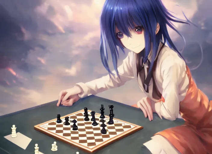 KREA - intense chess match anime style