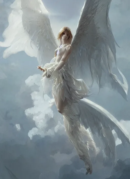 Image similar to an angelic white dragon, highly detailed, digital painting, artstation, concept art, sharp focus, illustration, art by greg rutkowski and alphonse mucha