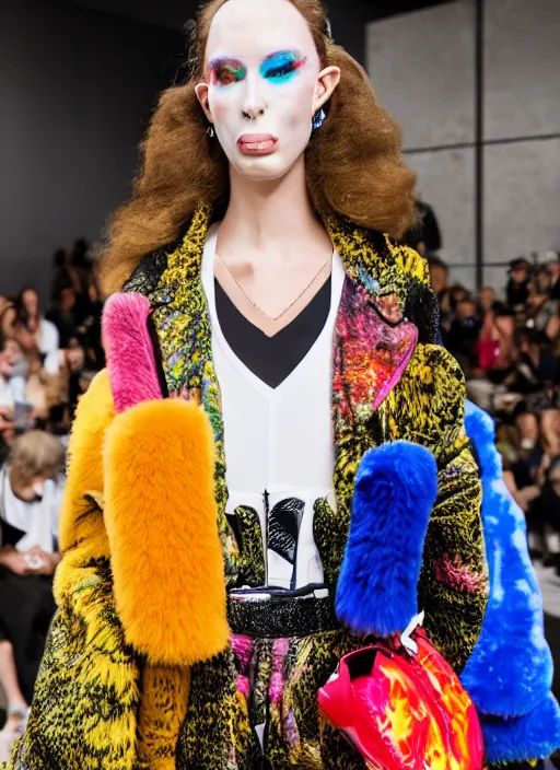 Image similar to hyperrealistic and heavy detailed balenciaga runway show of show of cats by lisa frank, leica sl 2 5 0 mm, vivid color, high quality, high textured, real life