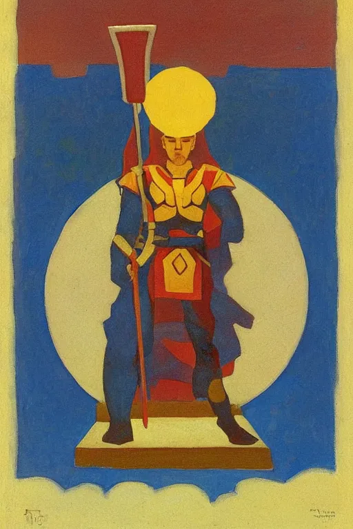 Image similar to thor with hammer, marvel, artwork by nicholas roerich,