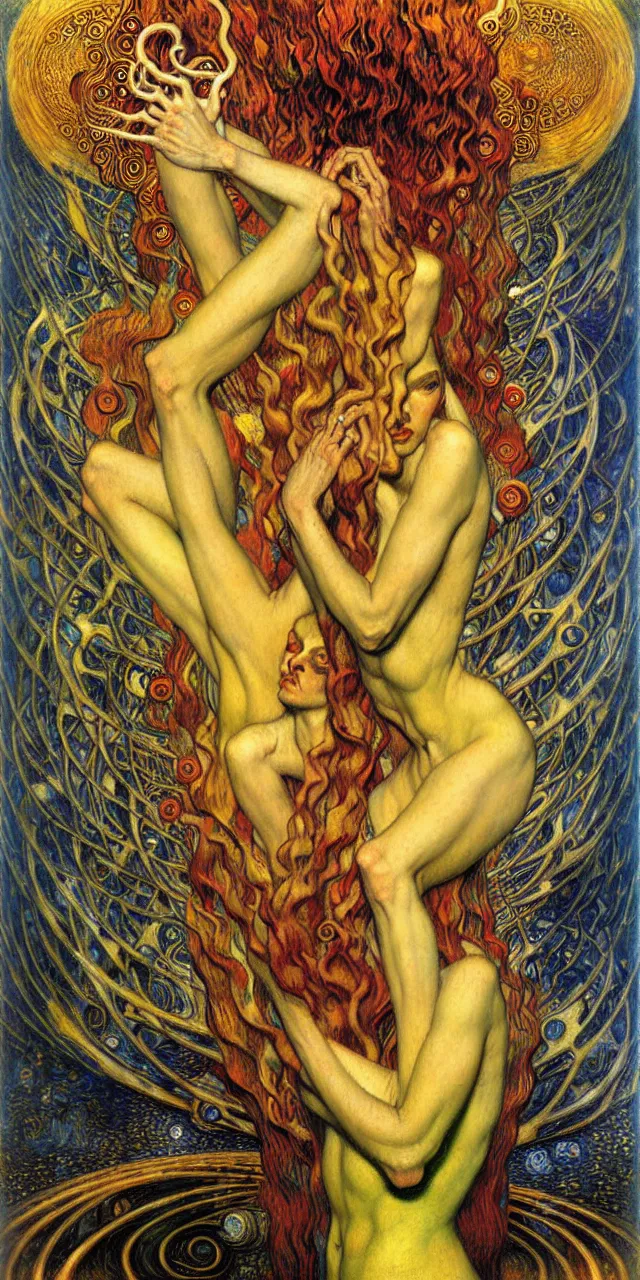 Image similar to Divine Chaos Engine by Karol Bak, Jean Delville, William Blake, Gustav Klimt, and Vincent Van Gogh, symbolist, visionary