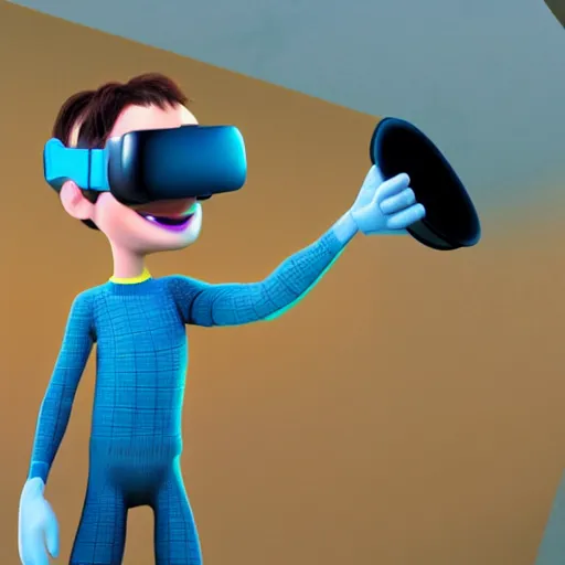 Image similar to pixar character wearing virtual reality digital art