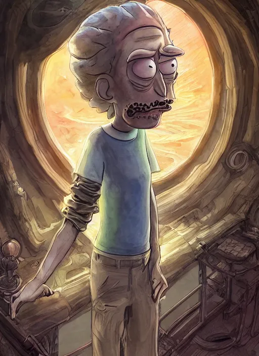 Image similar to portrait, Rick and Morty, watercolor, dramatic lighting, cinematic, establishing shot, extremly high detail, foto realistic, cinematic lighting, pen and ink, intricate line drawings, by Yoshitaka Amano, Ruan Jia, Kentaro Miura, Artgerm, post processed, concept art, artstation, matte painting, style by eddie mendoza, raphael lacoste, alex ross