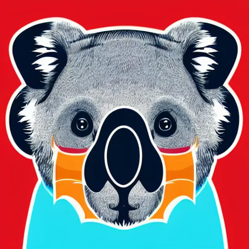 Prompt: Propaganda poster of dictator koala, sticker, highly detailed, colorful, illustration, smooth and clean vector curves, no jagged lines, vector art, smooth