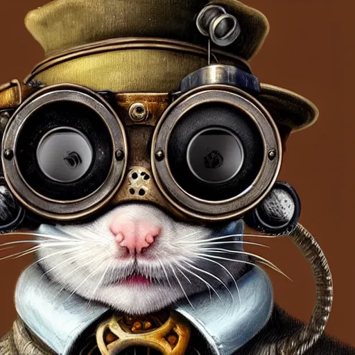 Image similar to a rat with steampunk googles, by Sam Spratt