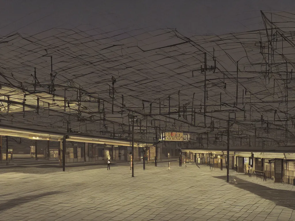 Image similar to kisaragi train station photorealistic at night abandon liminal space