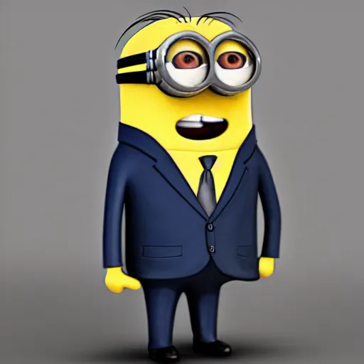 Prompt: minion in a suit portrait, realistic 8k, HDR, sharp, details, hyperdetailed, renesaince painting, Rembrandt