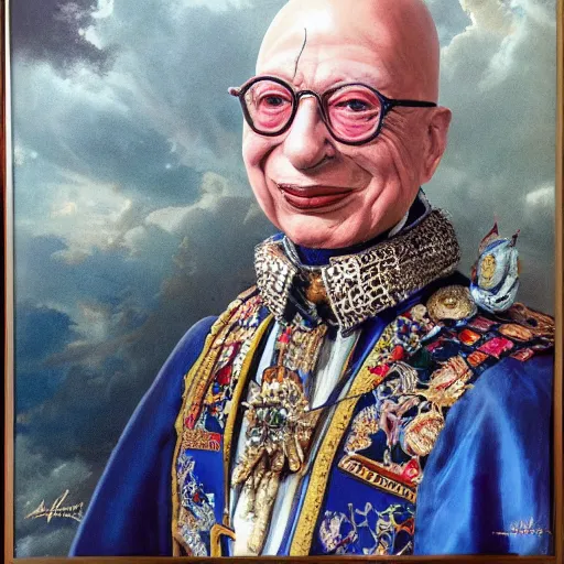 Image similar to UHD photorealistic detailed image of Klaus Schwab dressed as Emperor wearing extremely intricate clown makeup by Ayami Kojima, Amano, Karol Bak, tonalism