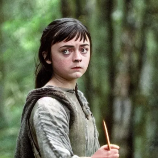 Prompt: arya stark as native in The Emerald Forest(1985)