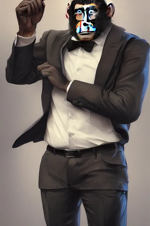 Prompt: portrait of a professional monkey!!!!!!! in a suit, studio lighting, 3 / 4 view, majestic pose, corporate business, trending on artstation, artgerm, cgsociety