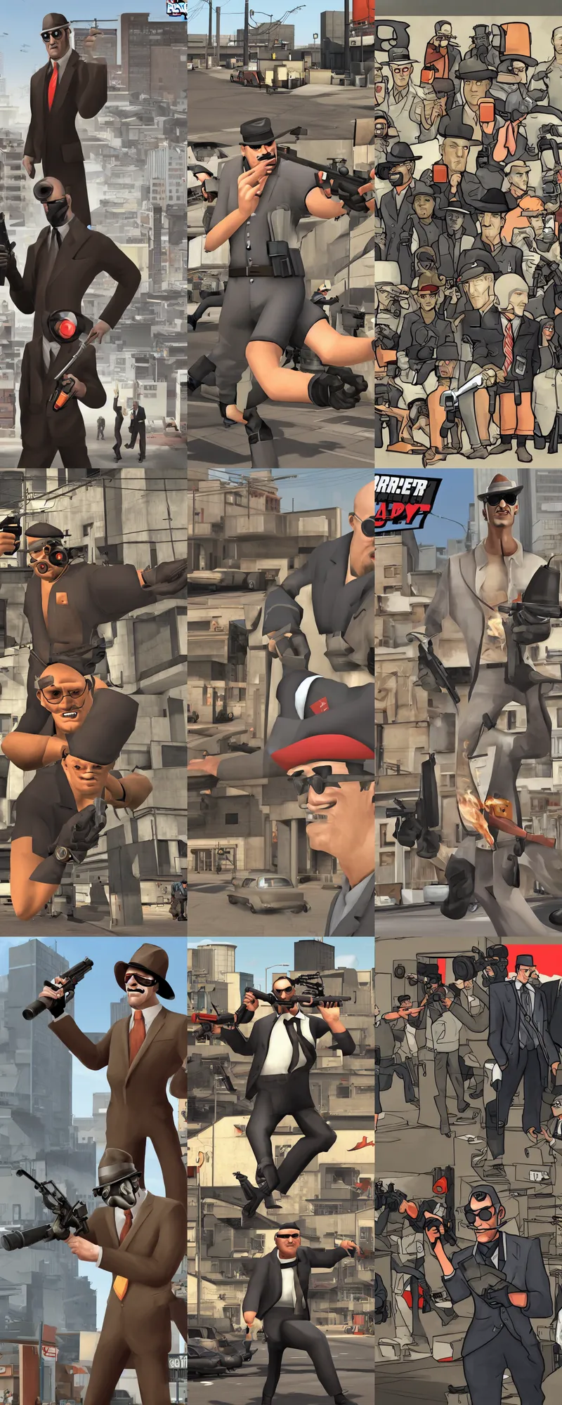 Prompt: Spy from Team Fortress 2 in the GTA loading screen