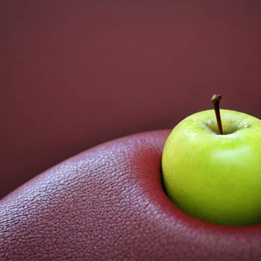 Image similar to an apple with the texture and color of leather, close up, award winning digital photography