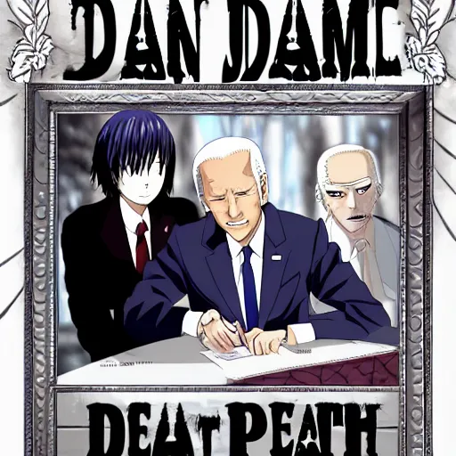 Image similar to biden deathnote anime, anime style