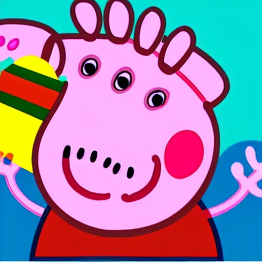 Prompt: peppa pig with his head shaped like a superturbo