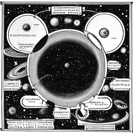 Prompt: vintage diagram of the universe showing how it was created by the space octopus