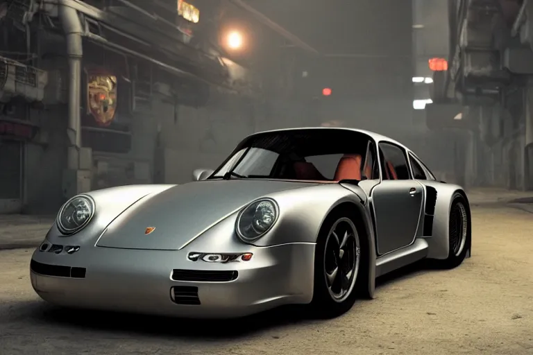 Image similar to porsche 9 5 9 cyberpunk car sitting on the side of the road, back to the future flux capacitor, a detailed matte painting by zack snyder, trending on cg society, auto - destructive art, vray tracing, unreal engine 5, reimagined by industrial light and magic