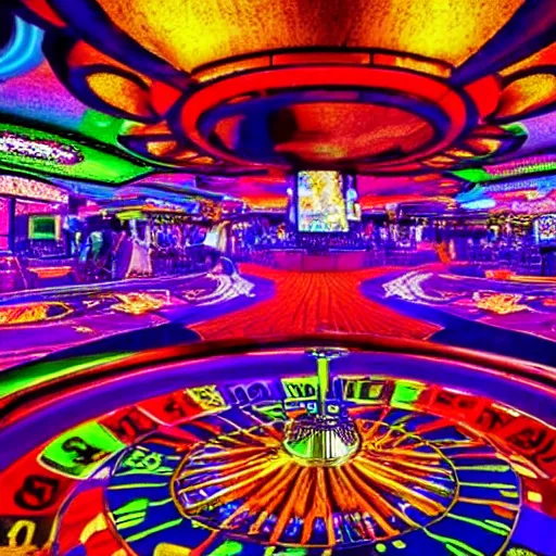 Image similar to tripping on Psychedelic Mushrooms in a Las Vegas casino