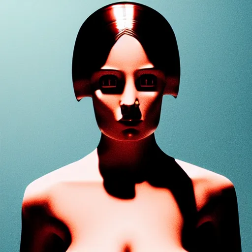 Image similar to portrait of female android, from a stanley kubrick movie