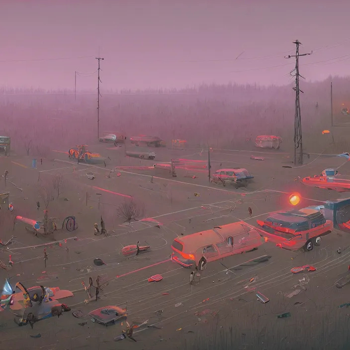 Prompt: a mass escape of the whats its, by simon stalenhag