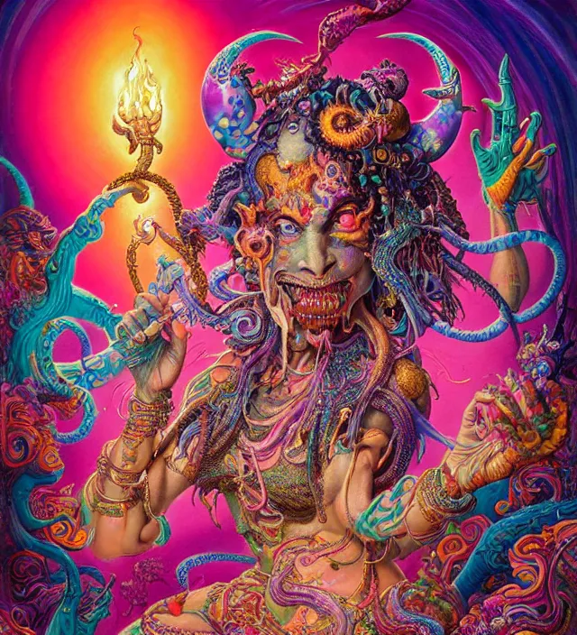 Image similar to lisa frank blotter acid fantasy character portrait of kali ma, ultra realistic, wide angle, intricate details, dharma artifacts, aum, highly detailed by hr giger, peter mohrbacher, wayne barlowe, boris vallejo, hajime sorayama aaron horkey, gaston bussiere, craig mullins