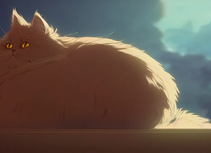 Prompt: a wholesome animation key shot of a persian cat sleeping, long fur, close up, studio ghibli, pixar and disney animation, sharp, rendered in unreal engine 5, clear sky, anime key art by greg rutkowski, bloom, dramatic lighting