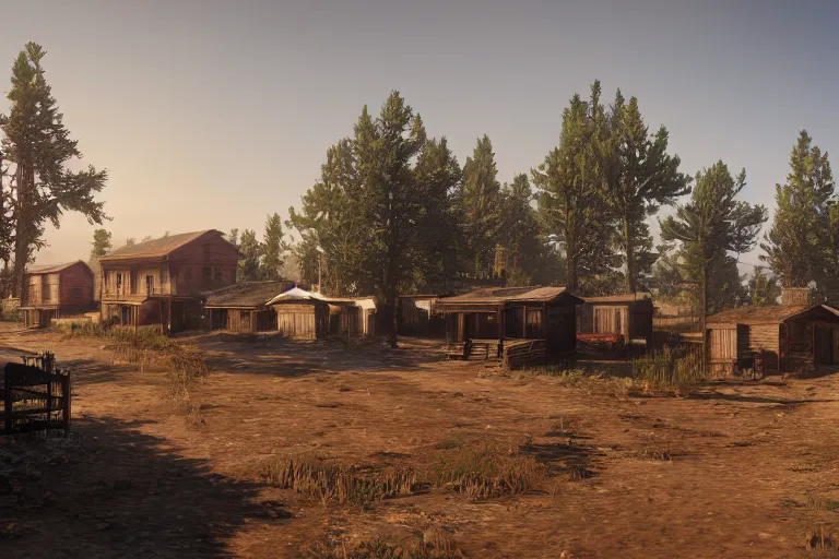 Image similar to A beautiful photo of a Red Dead Redemption town by Ivan Shishkin, 3D render