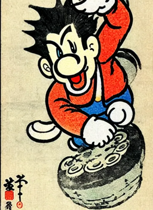 Image similar to super mario as a yokai illustrated by kawanabe kyosai and toriyama sekien