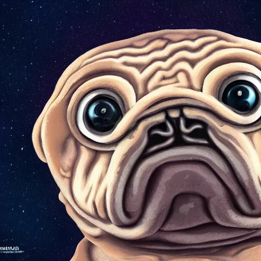 Image similar to A tardigrade with the eyes and mouth of a pug, national geographic-file-photograph, paywall-content, premium-award-winning, trending on artstation