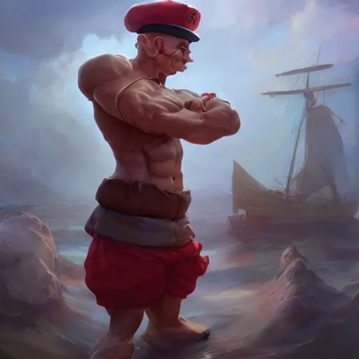 Prompt: popeye the sailor man, huggy wuggy from poppy playtime video game, fullbody, ultra high detailed, oil painting, greg rutkowski, charlie bowater, yuumei, yanjun cheng, unreal 5, daz, hyperrealistic, octane render, rpg portrait, dynamic lighting, fantasy art, beautiful face