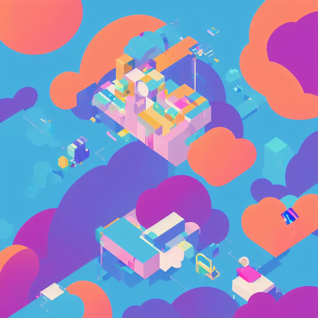 Image similar to a simple micro-service deployed to a public cloud, security, attack vector, trending on Artstation, painting by Jules Julien, Leslie David and Lisa Frank, muted colors with minimalism