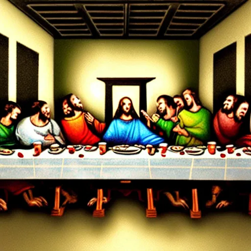 Image similar to the last supper with undeads instead of humans
