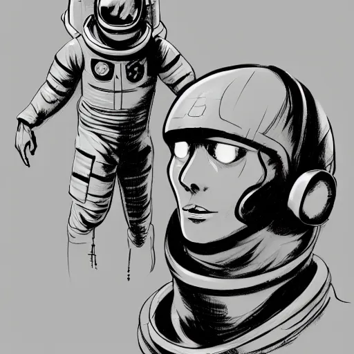 Image similar to concept art, digital art, manga drawing, astronaut, sci fi, illustration, idealized proportions, in the style of darren bartley, mike mignola, trending on artstation