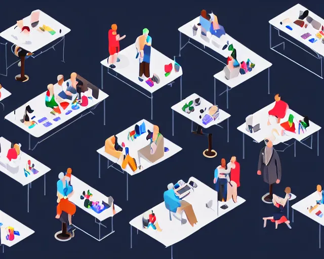 Image similar to A crowd of miniature professional people standing on a computer, isometric, highly detailed, whimsical, 4k