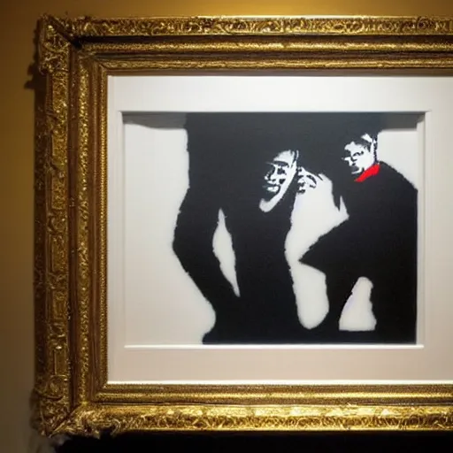 Image similar to A photograph of a Banksy painting