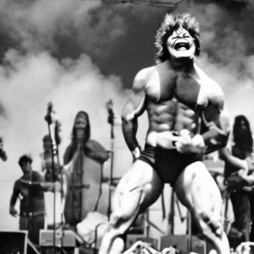 Image similar to hulk performing at woodstock