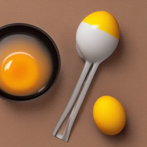 Prompt: a egg with yolk in a soup ladle, product render, octane, v ray, realistic