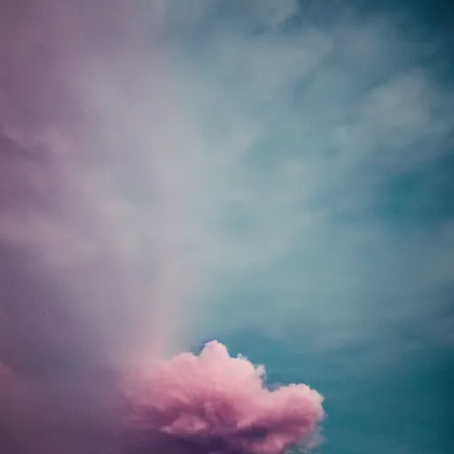 Image similar to A pink cloud raining down fishes